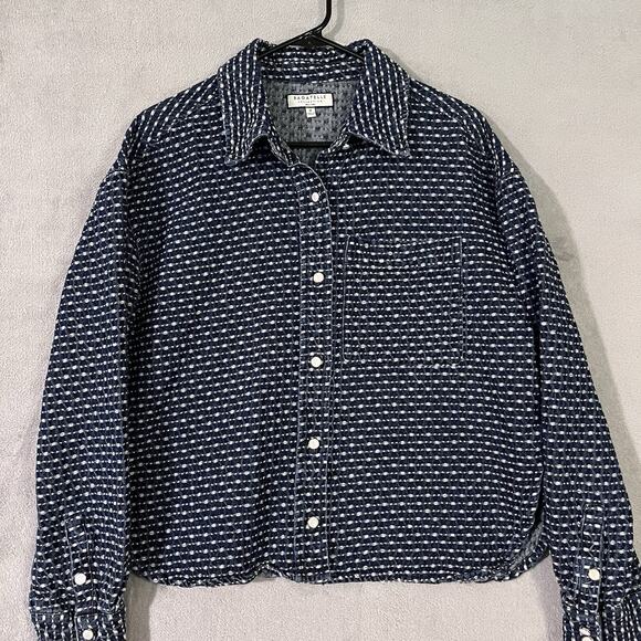 Bagatelle Collection NY Crop Jacket Blue Womens M Button Textured - Picture 1 of 10